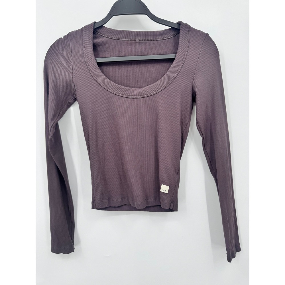 Vuori Long Sleeve Pose Scoop Tee Women Est XS Brown Purple Ribbed Activewear